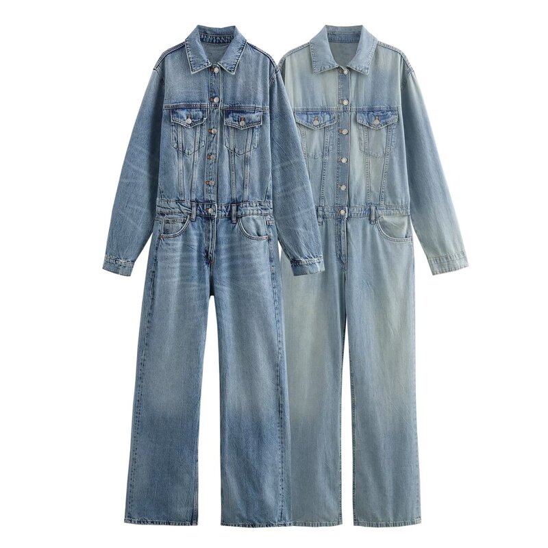 Cross-border European and American style AliExpress foreign trade dress women's street fashion casual straight Denim jumpsuit Cross-border European and American style AliExpress foreign trade dress women's street fashion casual straight Denim jumpsuit