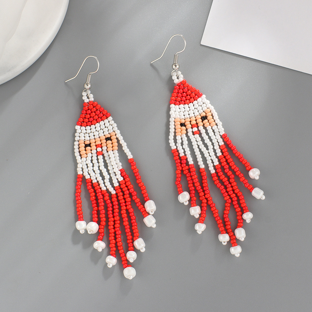 Festival Occasion Seed Bead Material Simple Style Christmas Tree Santa Claus Seed Bead Women's Drop Earrings 1 Pair