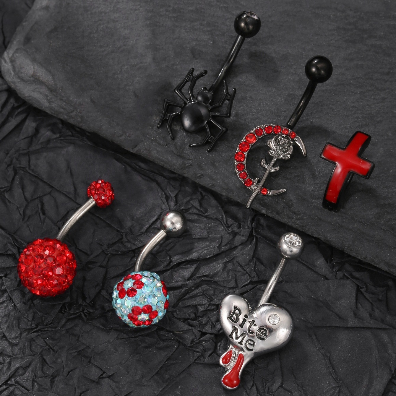 Gothic Belly Button Ring Stainless Steel Heart Moon Cross Style_voghion.com