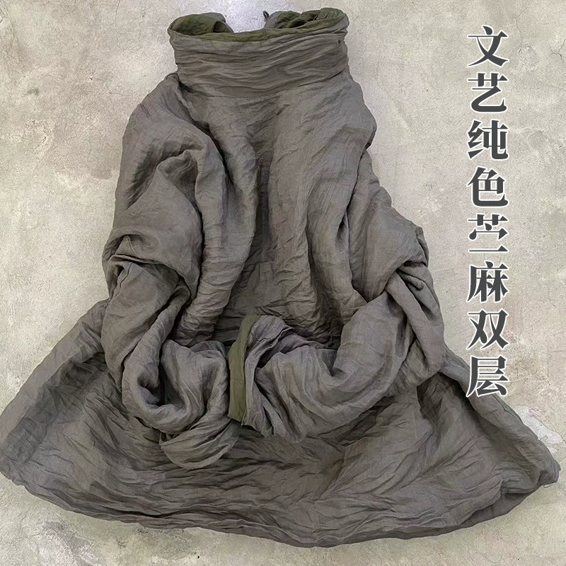 24/11 SN106 Художественная однотонная рубашка из двухслойного хлопка и рами с высоким воротом, тонкая хлопковая базовая рубашка, в стиле дзен-этно, простая и элегантная