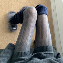 miu风薄款微透灰色连裤袜子女粗细条纹显瘦透视直脚跟外穿打底袜