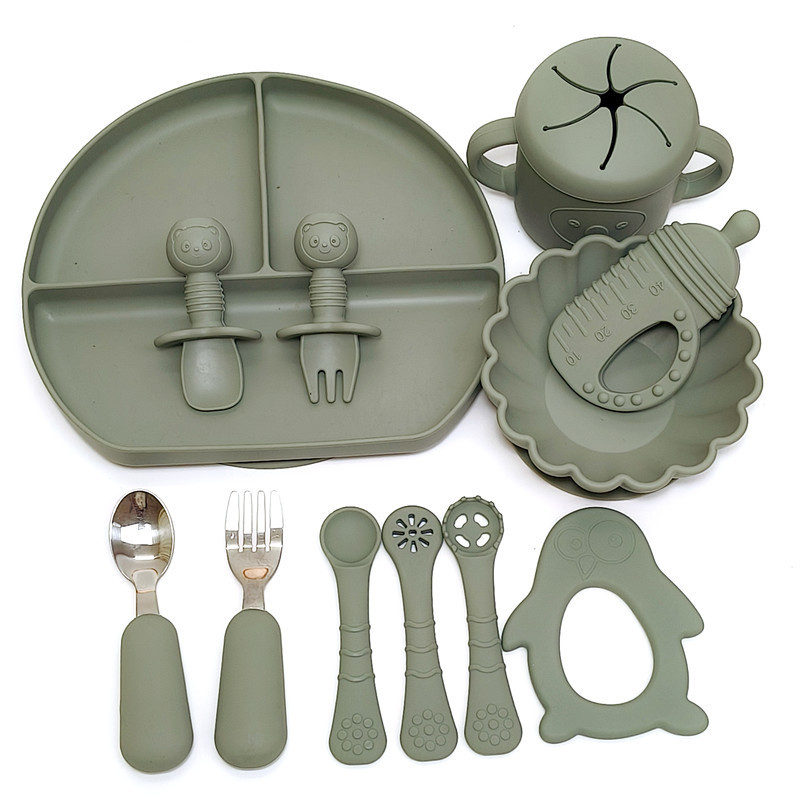 Baby complementary bowl tooth gum tableware sucker plate special baby complementary spoon self-feeding whole suit