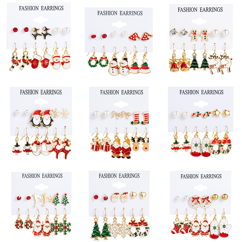 1 Set Cute Christmas Tree Santa Claus Snowman Alloy Drop Earrings Ear Studs display picture 1