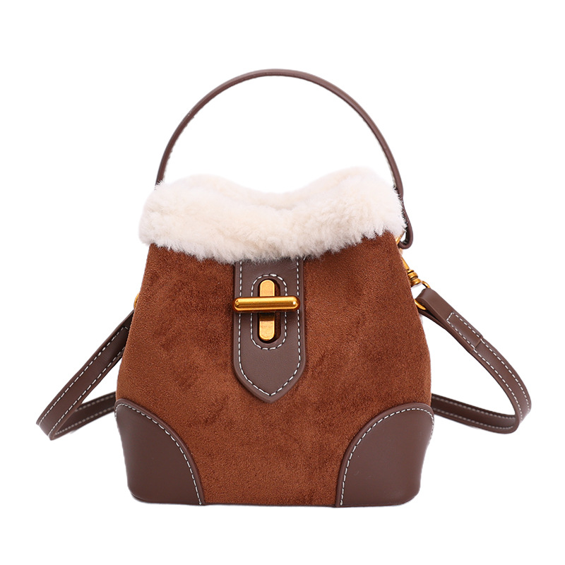 Invierno bolsas de peluche retro bolsas esmerizadas bolsas de mujer nueva mochila de hombro de cordero mini bolsas de cubo de mano de moda