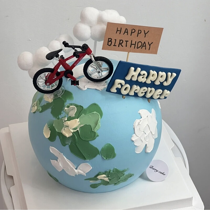 Around the World Boy's Hand-painted Spherical Birthday Cake Decoration Bicycle Ornaments Fur Ball Cloud Plug-in for Boyfriend Around the World Boy's Hand-painted Spherical Birthday Cake Decoration Bicycle Ornaments Fur Ball Cloud Plug-in for Boyfriend