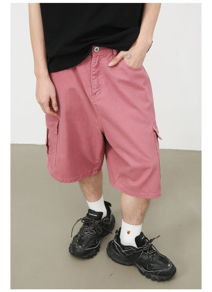 Quần short denim nam ống rộng ống đứng lửng 5 tấc phong cách Hàn, form rộng rãi dễ phối đồ — Hồng đào, Màu be nhạt, Màu cà phê, Trắng be chi tiết 18
