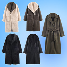 2025亚马逊za女装通勤双面两面穿人造皮草大衣反绒皮长款风衣外套