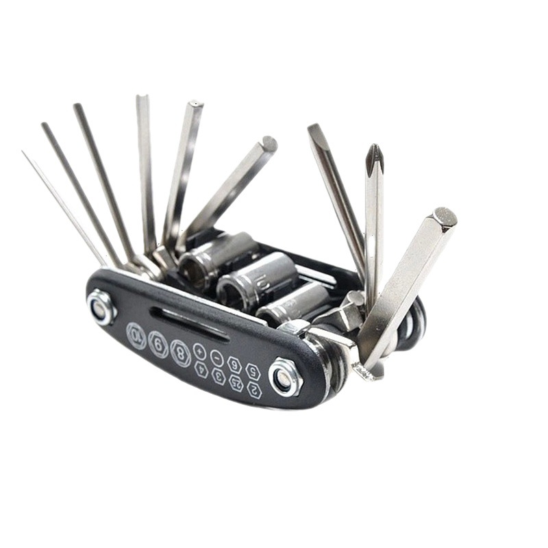 Herramienta de combinación de reparación de bicicletas 16 en uno bicicleta de carretera de montaña multifuncional Reparación de neumáticos de coche reparación llave traje