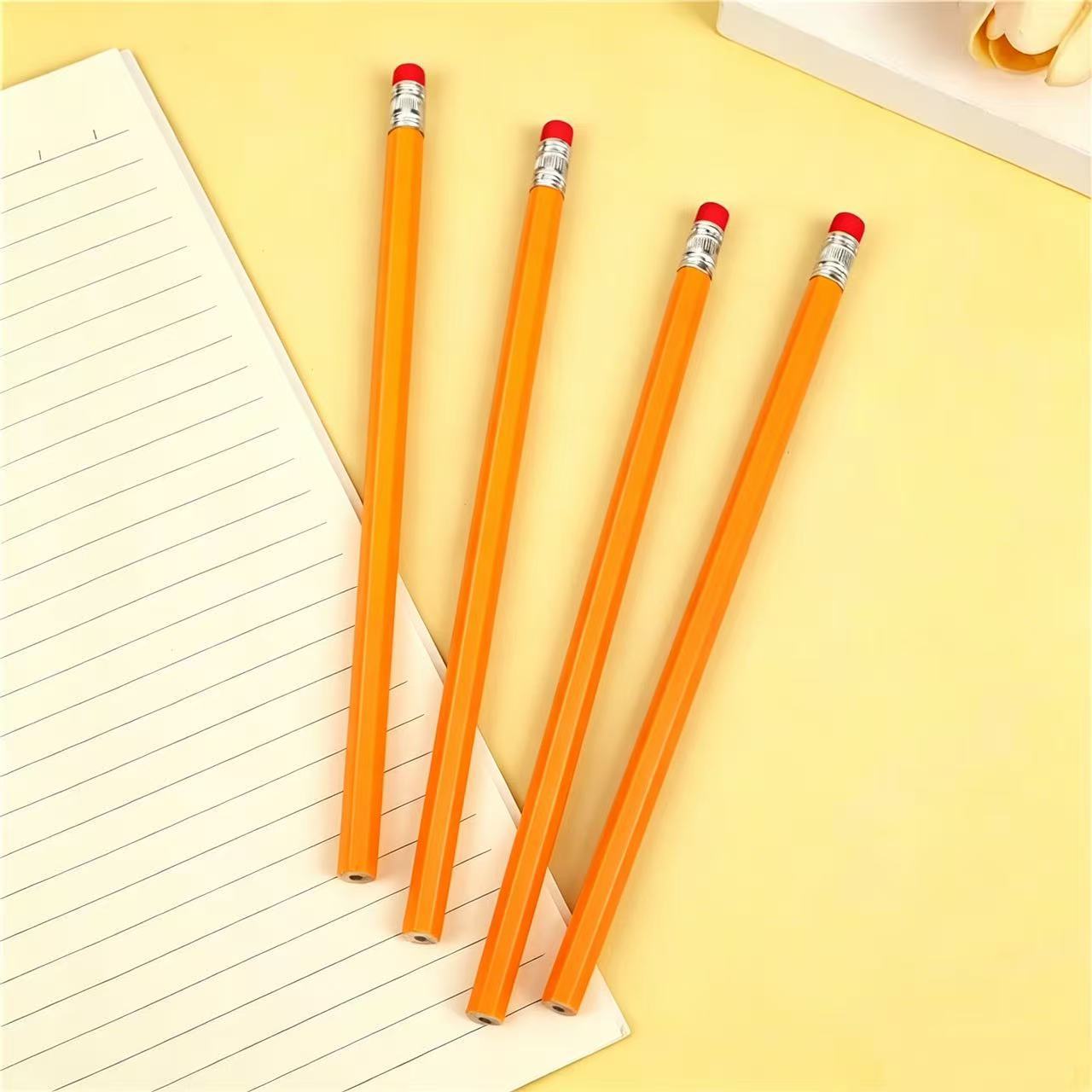 Lápices redondos y cuadrados de colores, artículos de papelería para estudiantes, lápices HB, venta directa del fabricante, lápices con gomas de borrar en la punta.