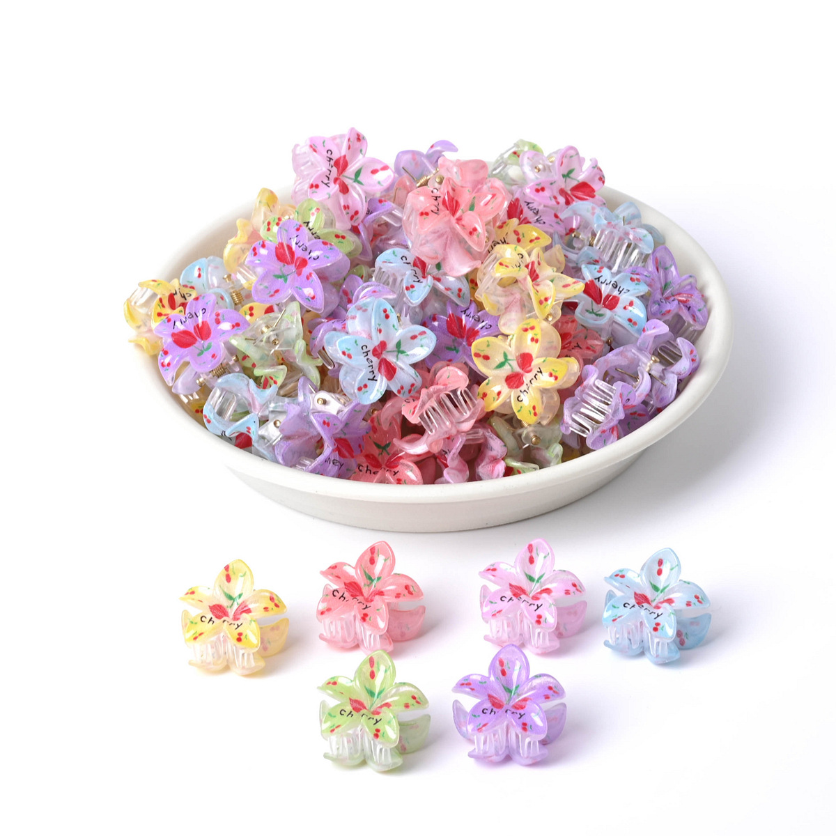Pinza de agarre de flor de frangipani de color pequeño pinza de pelo para niños de dibujos animados impresa linda pinza de pelo rota pinza de flequillo joyería de pelo de princesa image 11