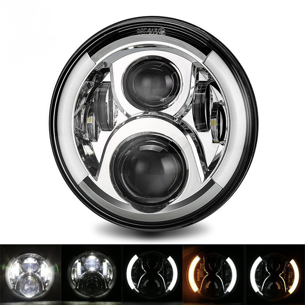 7inch Harley Wrangler Headlight 6-Bead 60W Modified Off-Road Motorcycle Led Headlight with Angel Eye White and Yellow