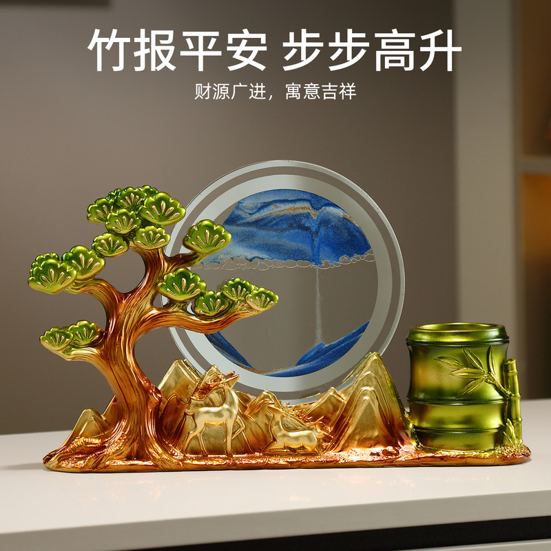 新中式迎客松流沙画玄关摆件家居客厅桌面电视柜装饰乔迁新居礼品|undefined