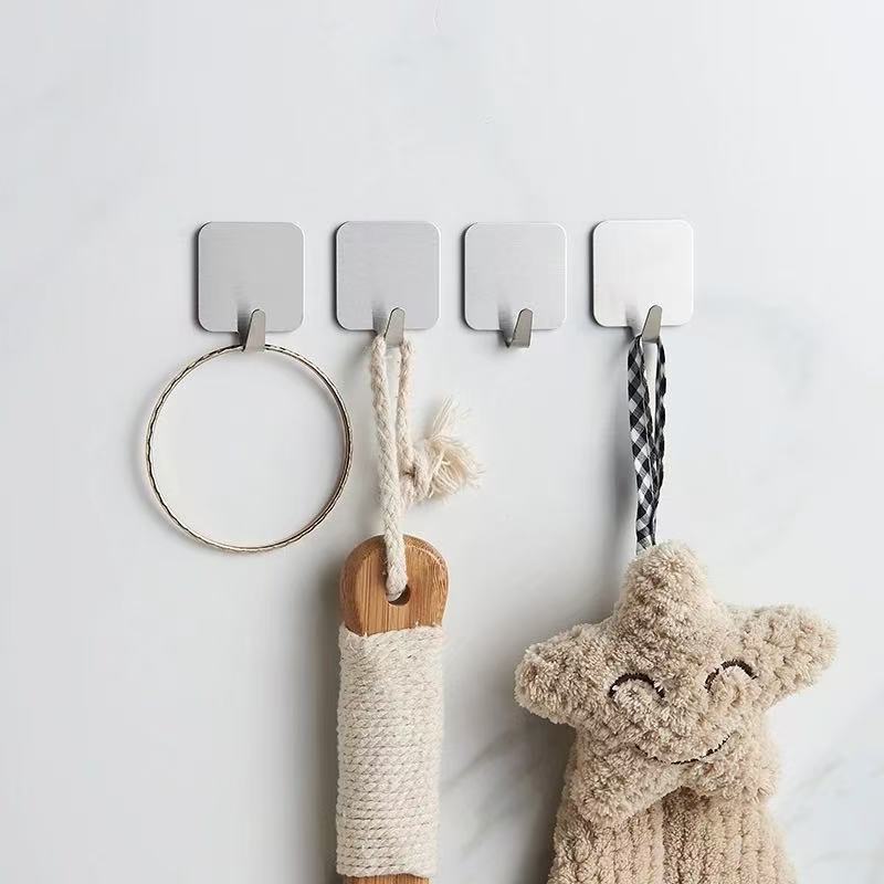 Small Mini Sticky Hook Stainless Steel Kitchen Bathroom Strong Adhesive Hook Wall Hanging Punch-Free Metal Hook Behind the Door