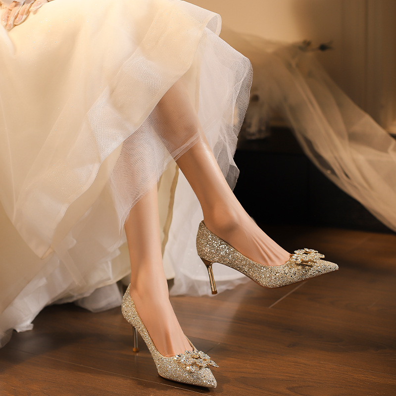 X777A-103 wedding bridesmaid not tired feet wedding bride wedding shoes new rhinestone xiuhe high heel shoes 32-43
