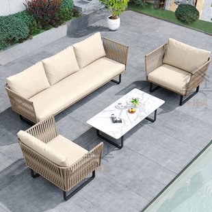 Outdoor sofa sunscreen rainproof leisure living room balcony outdoor courtyard tea table three-person rattan furniture manufacturers wholesale
