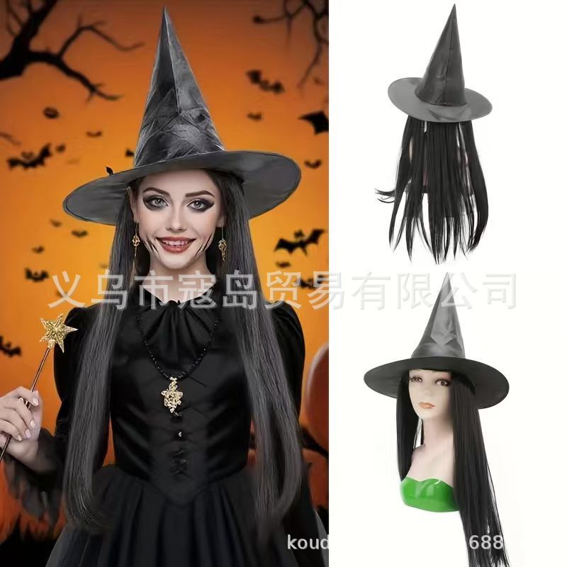 Cosplay Sadako White Female Straight Wig Black Wig Set Halloween Party Witch Wig Dress up Props