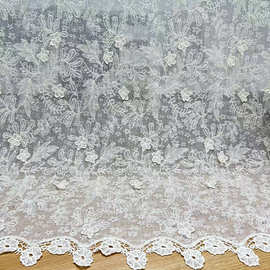 烫钻工艺蕾丝棉线绣花立体绣满幅女装婚纱礼服上衣连衣裙桌布面料