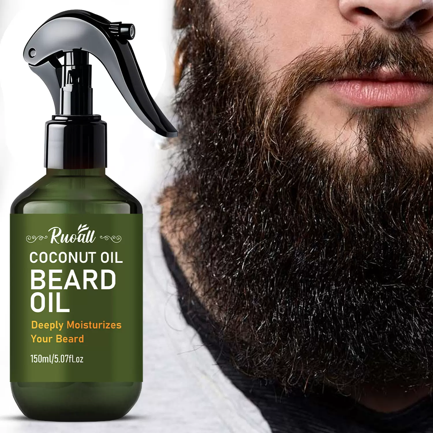 RUOALL跨境出口专供150ml椰子油须后造型喷雾滋润柔顺胡须