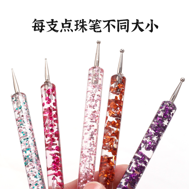 Herramientas de uñas 5 Unids lentejuelas Varilla punto taladro pluma de doble cabeza de diamantes de imitación de pintura de color punto de la pluma de Cristal Varilla de uñas de arte traje de la pluma