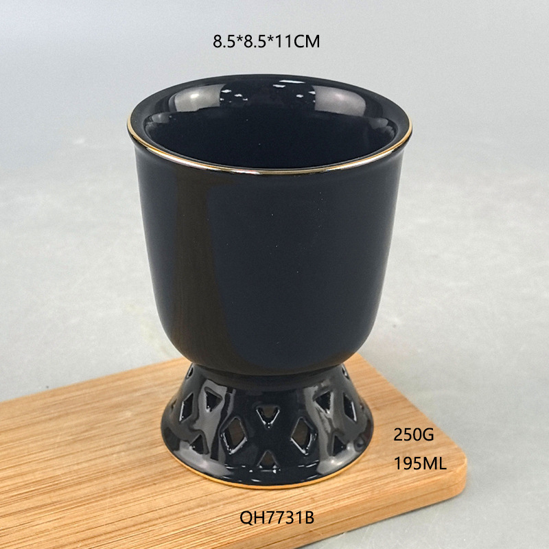 Taza de cerámica de alta temperatura hueca, taza de agua de alto pie, taza de cerámica de helado de alta calidad, taza de helado de estilo japonés