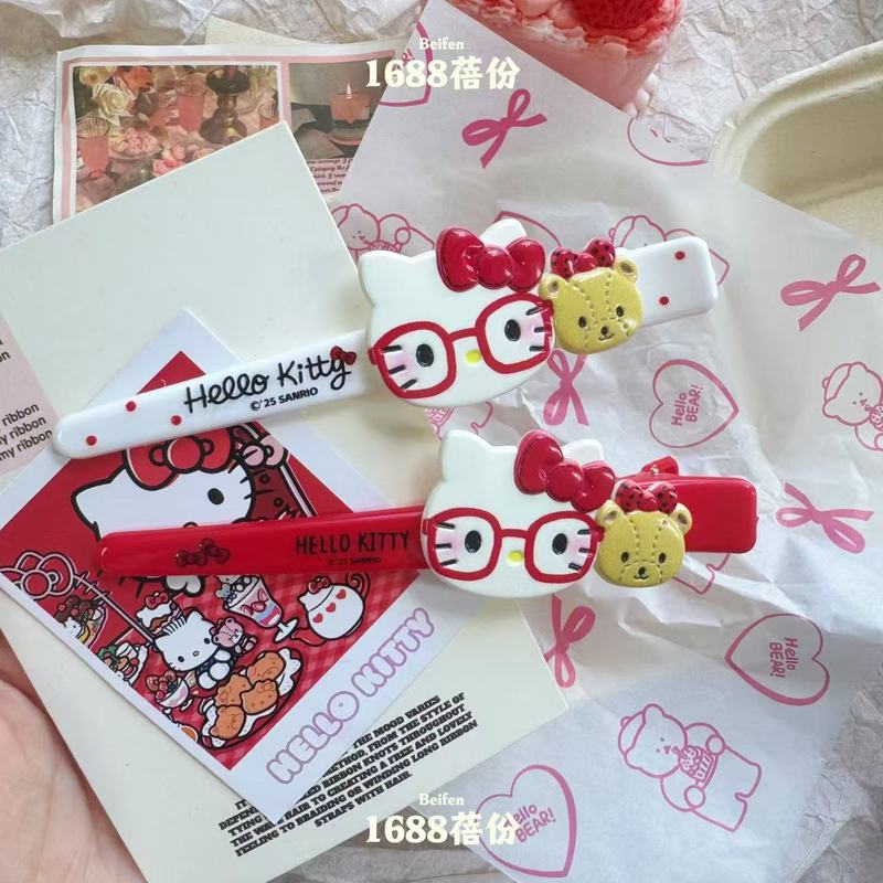 日系可爱kitty猫发夹大号鸭嘴夹甜美卡通洗脸化妆夹子无痕侧边夹|undefined