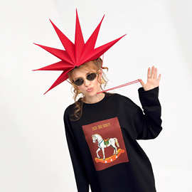 速卖通新款女装个性独特别致印花长袖上衣女款欧美风宽松休闲T恤