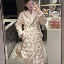 睡衣女冬长袖纯色保暖三层夹棉加绒中国风小雏菊长裤睡袍套装