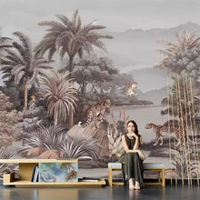 东南亚风格热带雨林植物壁画墙纸客厅沙发背景墙壁纸餐厅酒店墙布