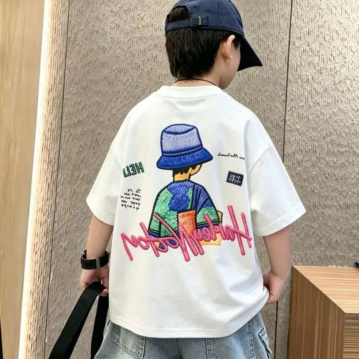 Children's Summer Pure Cotton Korean Style Fashionable Short-Sleeve T-Shirt for Adults