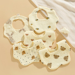Wholesale 6-Layer Crinkle Fabric Bibs for Babies – 360° Petal-Shape Baby Bibs, Washable Gauze Saliva Towels