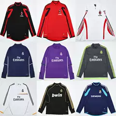 Football Jersey Retro Series Second Division La Liga Season Retro Long-Sleeved Half-Zip Real Madrid Ac Milan Football Uniform
