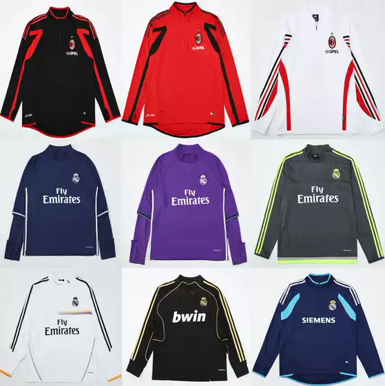 Football Jersey Retro Series Second Division La Liga Season Retro Long-Sleeved Half-Zip Real Madrid Ac Milan Football Uniform