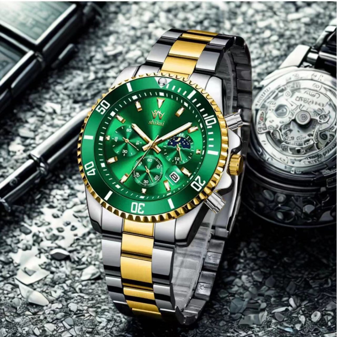 Cross-Border Foreign Trade Green Water Ghost Men's Sports Watch Luminous Waterproof Men's Watch Fake Three-Eye Business Dropshipping Watch