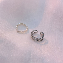 戒指女时尚设计冷淡风可调节食指多层缠绕珍珠圆珠