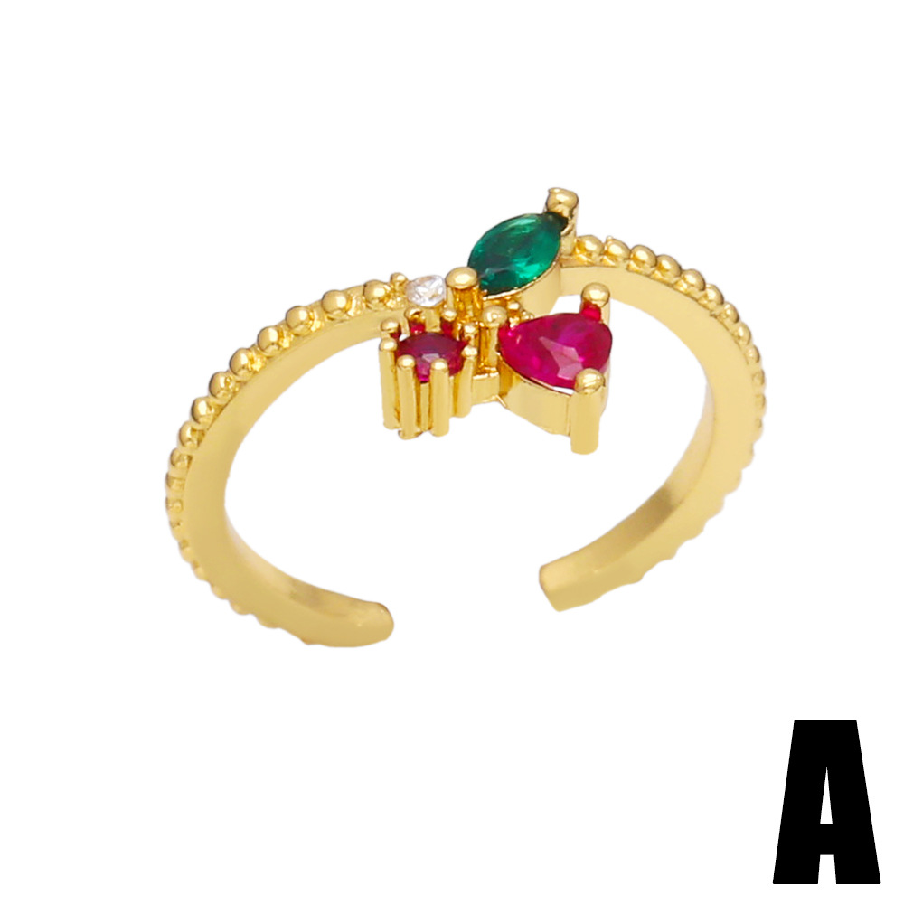 Geometric Fruit Heart-Shaped Copper 18K Gold-plated Colorful Zircon Ring