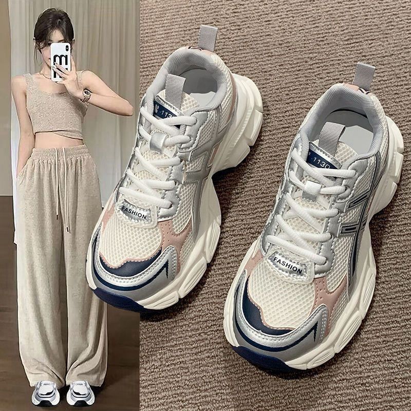 Thick-Soled Dad Shoes for Women 2025 New Spring and Summer Breathable Mesh Student Running Street Lightweight Casual Sports Shoes