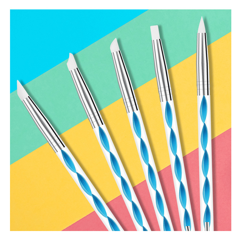 Cruz-frontera especial de 5 piezas de doble cabeza de uñas taladro pluma de silicona pluma grabado talla hueco pluma de silicona taladro pluma