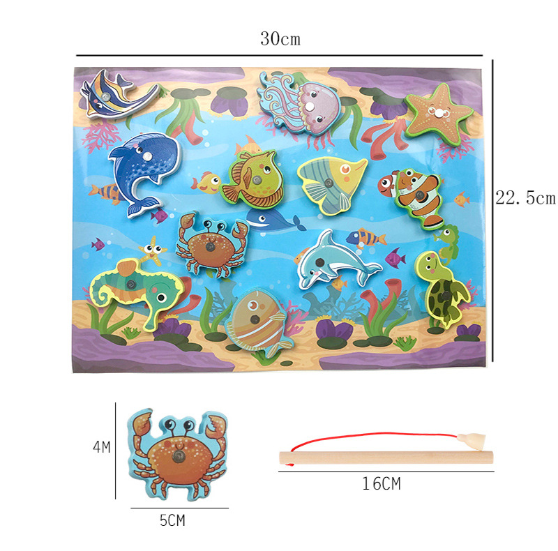 Producto de madera letras y números cognitivos educación temprana educativa magnética pesca juguetes niños Juego padre-hijo suministro directo de fábrica