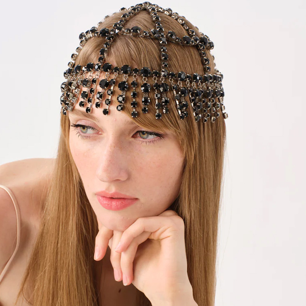 Cross-Border New Product Full Diamond Tassel Hair Chain European and American Nightclub Stage Performance Rhinestone Headwear Hair Accessories Hair Chain