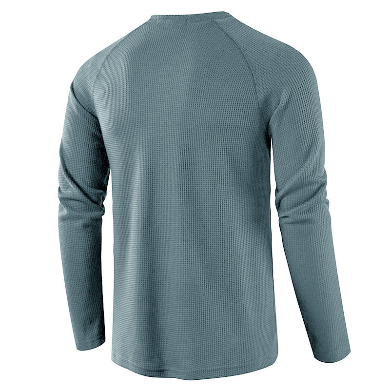 Mode Herren Langarm Henley T-Shirt Sport Casual Pullover Lose Tops Bluse Knopf Einfarbig Männer T-Shirts Unterhemden_voghion.com