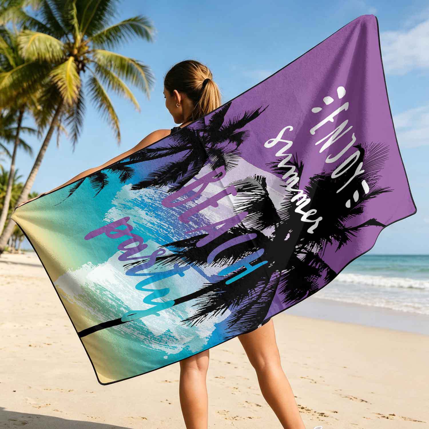 Printed bath towel and car seat cover 2-in-1, ultra-fine fiber outdoor beach and car dual-use universal seat cushion
