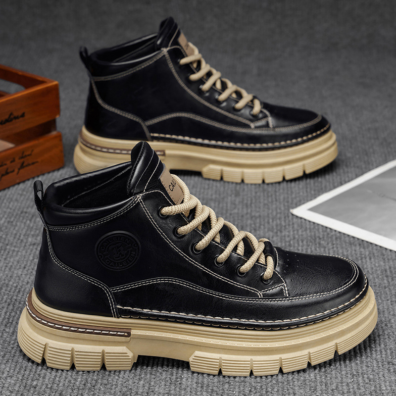 BOTAS Martin botas altas para hombres 2025 nuevo estilo británico de otoño retro, media parte, suela gruesa, zapatos de trabajo de aumento, botas cortas para hombres image 9