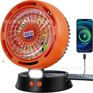 2025 New Solar Vertical Camping Fan Home Desktop Mobile Phone Power Bank Camping Silent Fan Lighting