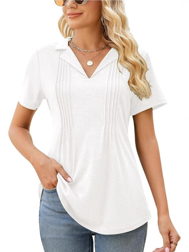 2025 Amazon V-neck Bubble Short Sleeve Pleated T-shirt Plain Women's Top Versatile Loose Slimming Pleated