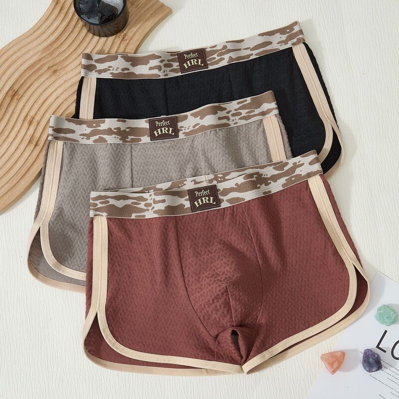 Men's Underwear New Style Exquisite Texture Belt Printed Mid-Waist Men's Large Size Breathable Men's Boxer Briefs Can Be Shipped on Behalf of Others