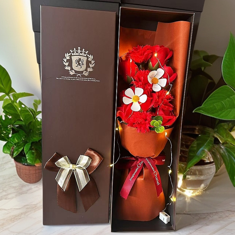 Weihnachtsgeschenke: Rosen-Nelken-Strauß in Geschenkbox, Seifenblume, Valentinstagsgeschenk, Geburtstagsgeschenk, Geschenk für die Freundin, Geschenk für Internet-Prominente_voghion.com