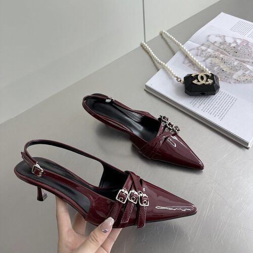 Niche high-heeled red closed-toe sandals, fairy-like spring/summer black French-style peep-toe pumps