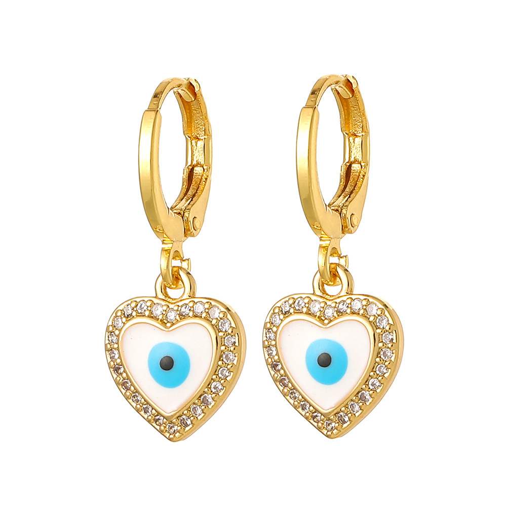 Cute Heart Shape Copper Gold Plated Zircon Drop Earrings 1 Pair