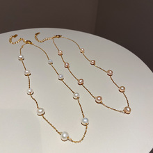 natural freshwater pearl necklace women's fashion barhaoke clavicle chain special-interest design 14k gilded necklace sweater chain Specification drawing