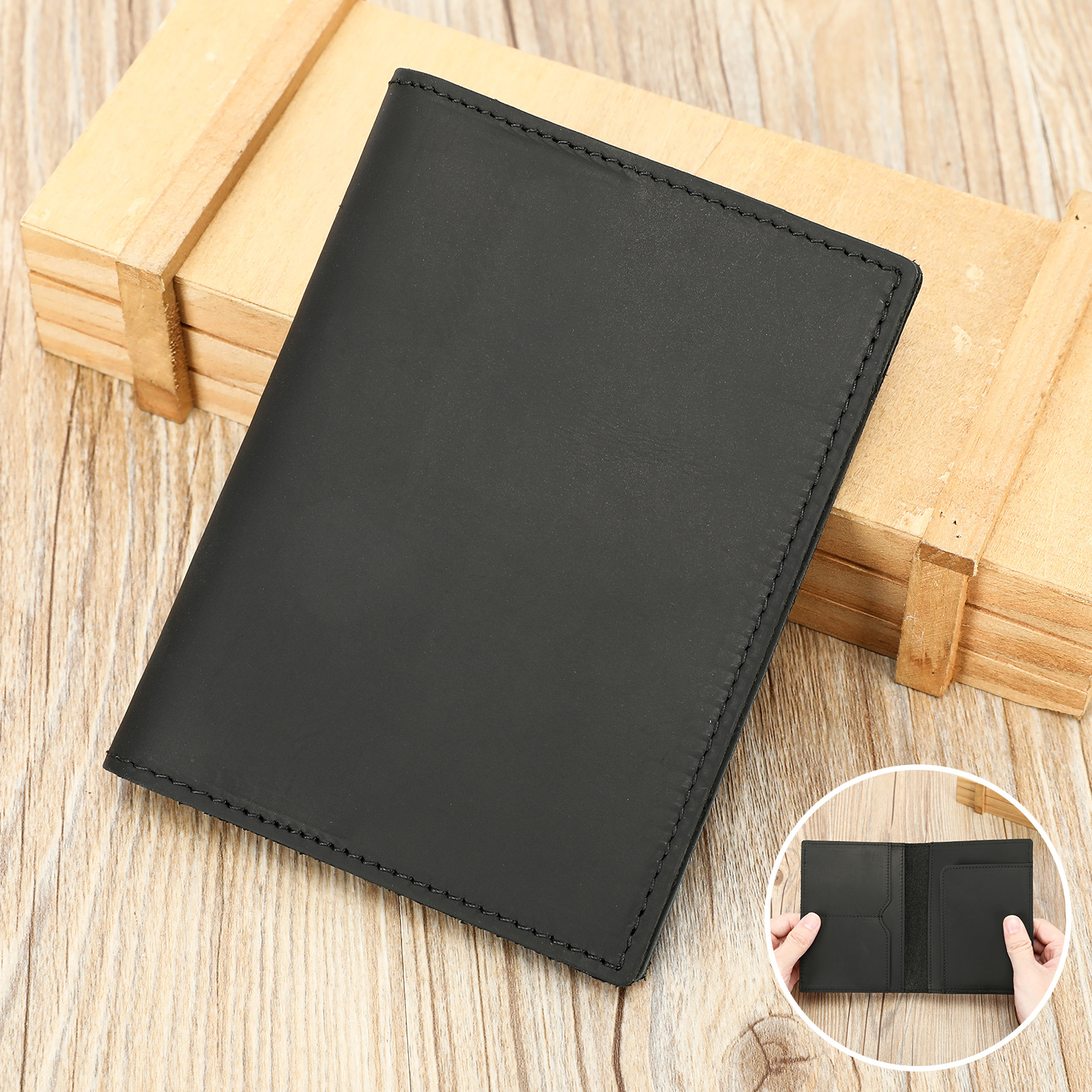 Ví cầm tay nữ da thật phong cách retro, đựng hộ chiếu và tài liệu — màu đen, màu xanh, Cà phê, Cà phê đậm